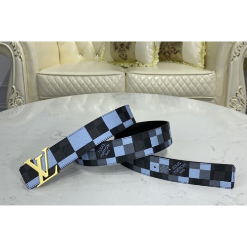 Louis Vuitton M0320U Initiales 40 MM reversible belt in Antarctica Silver Damier Graphite canvas and calf leather With Gold Buckle