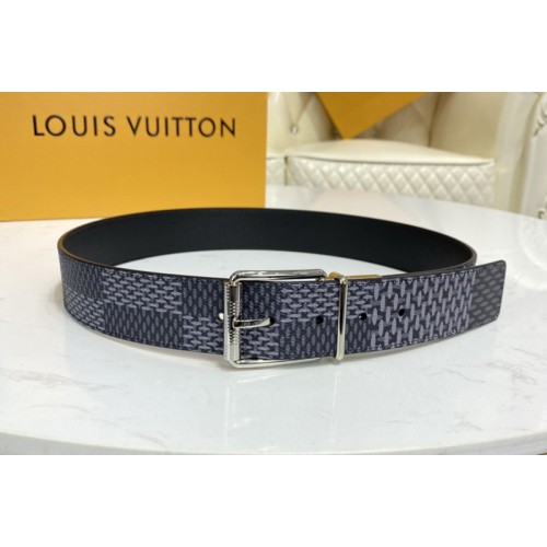 Louis Vuitton M0338S Damier Print 40mm belt in Damier Graphite canvas With Silver Buckle Louis Vuitton M0338S Damier Print 40mm belt in Damier Graphite canvas With Silver Buckle