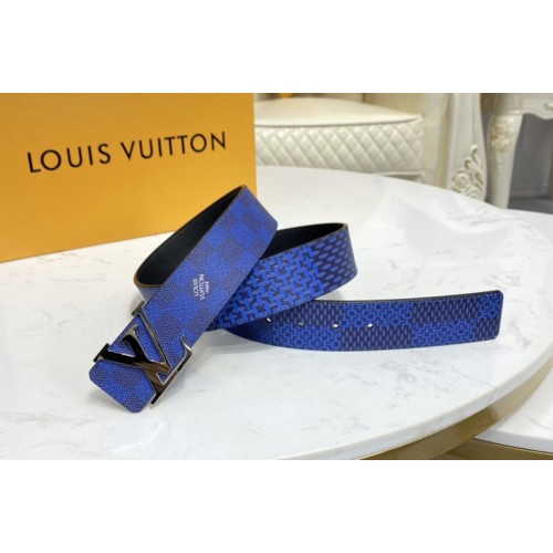 Louis Vuitton M0339V Initiales 40mm reversible belt in Navy Black Damier Graphite canvas With Silver Buckle
