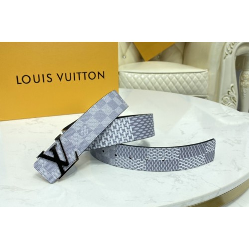 Louis Vuitton M0342V Initiales 40mm reversible belt in Antarctica Silver Black Damier Graphite canvas With Black Buckle