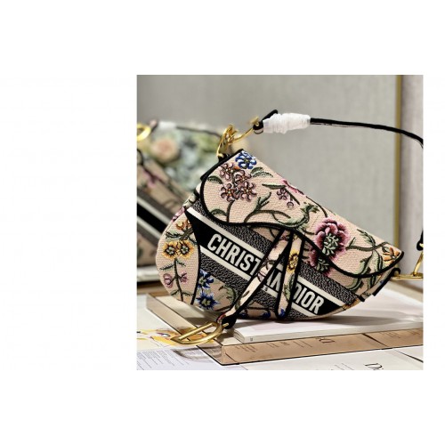 Dior M0446 Saddle bag in Pink Multicolor Dior Petites Fleurs Embroidery