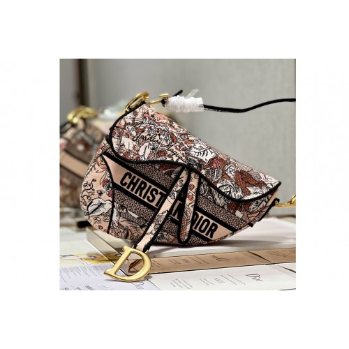 Dior M0446 Saddle bag in Pink Multicolor Dior Embroidery