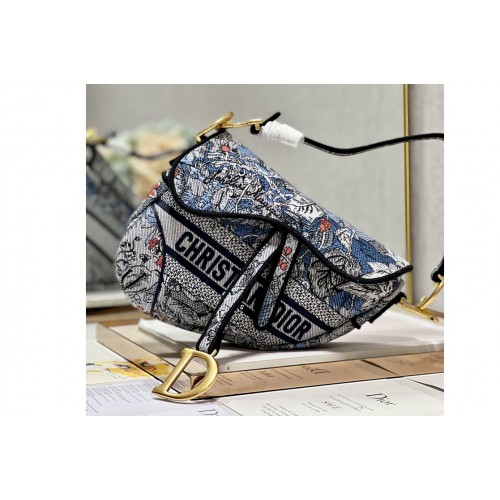 Dior M0446 Saddle bag in Blue Multicolor Dior Embroidery