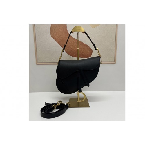 Dior M0455 Saddle bag With Strap in Black Goatskin Leather