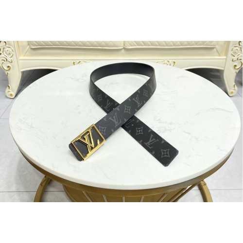 Louis Vuitton M0471V Pyramide Frame 40mm reversible belt in Monogram Eclipse canvas calf leather With Gold Buckle