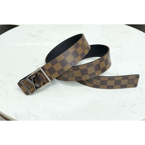 Louis Vuitton M0471V Pyramide Frame 40mm reversible belt in Damier Ebene Canvas calf leather With Black Buckle