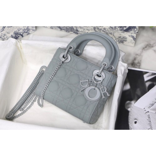 Dior M0505 Mini Lady Dior handbag in Blue Ultramatte Cannage Calfskin