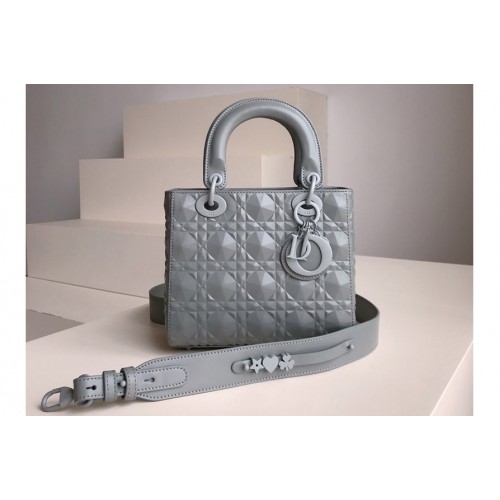 Dior M0538 Small Lady Dior My ABCDior bag in Gray Cannage Calfskin with Diamond Motif