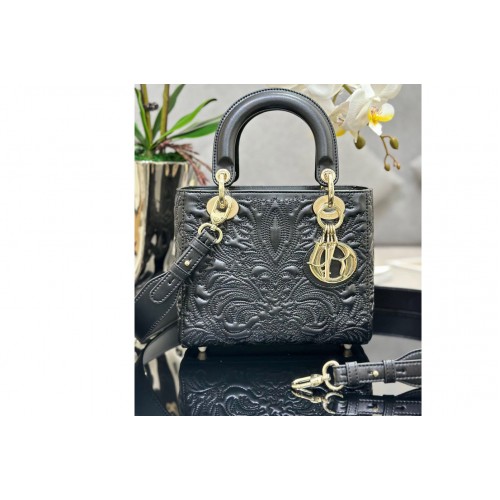 Dior M0538 Small Lady Dior My ABCDior bag in Black Quilted-Effect Lambskin with Ornamental Motif