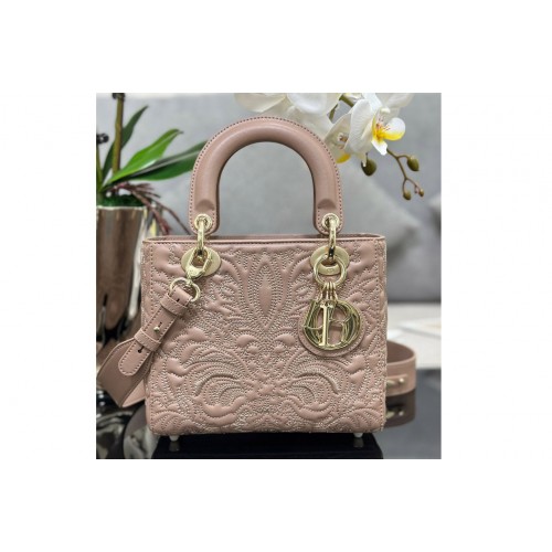 Dior M0538 Small Lady Dior My ABCDior bag in Pink Quilted-Effect Lambskin with Ornamental Motif