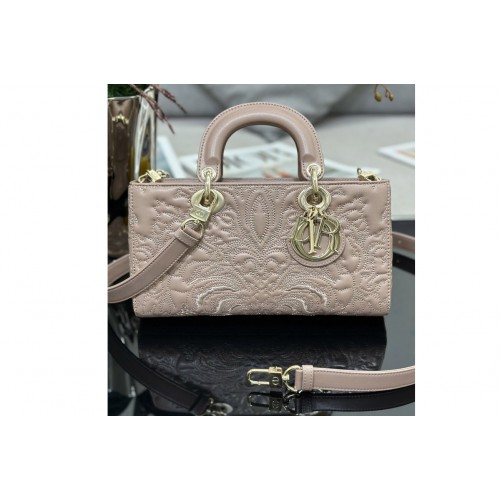 Dior M0540 Medium Lady D-Joy bag in Pink Quilted-Effect Lambskin with Ornamental Motif
