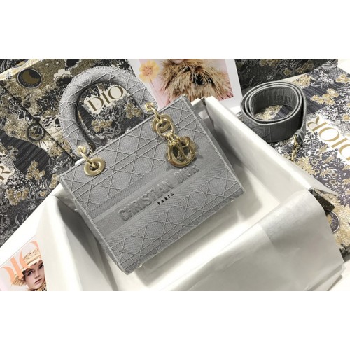 Dior M0565 Medium Lady D-Lite bag in Gray Cannage Embroidery