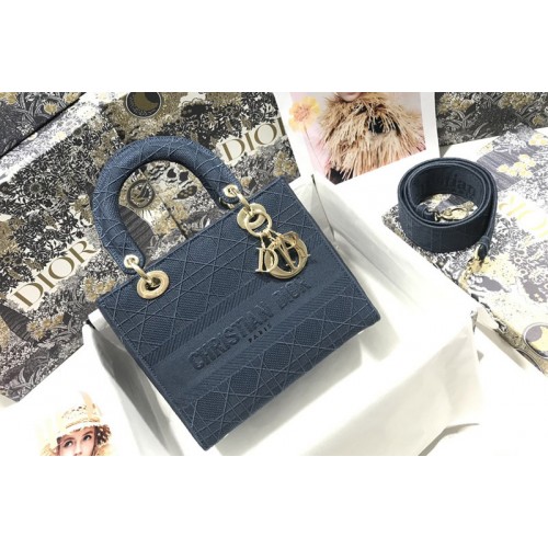 Dior M0565 Medium Lady D-Lite bag in Blue Cannage Embroidery Dior M0565 Medium Lady D-Lite bag in Blue Cannage Embroidery