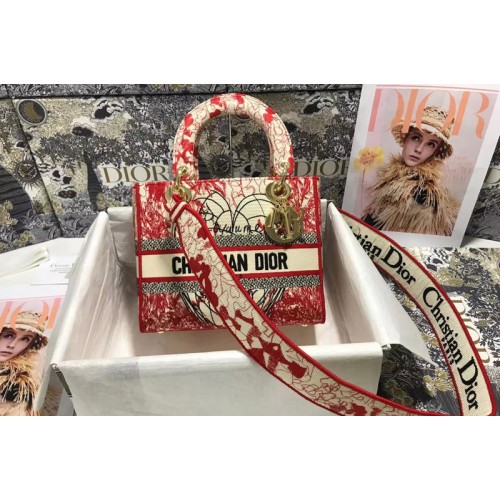 Dior M0565 Medium Lady D-Lite bag in Red Embroidery