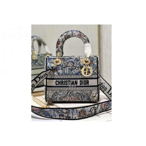 Dior M0565 Medium Lady D-Lite bag in Blue Dior Jardin Magique Embroidery