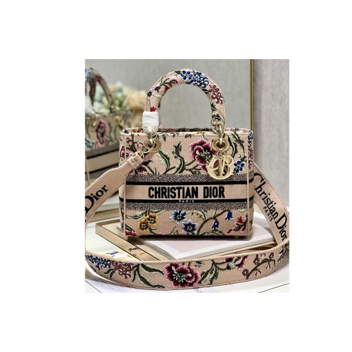 Dior M0565 Medium Lady D-Lite bag in Pink Multicolor Dior Petites Fleurs Embroidery