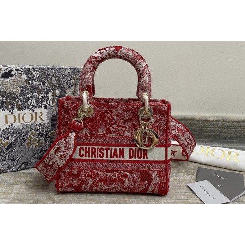 Christian Dior M0565 Dior Medium Lady d-lite bag in Red Toile de Jouy Embroidery