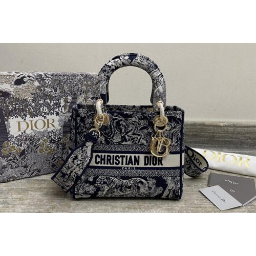 Christian Dior M0565 Dior Medium Lady d-lite bag in Blue Toile de Jouy Embroidery