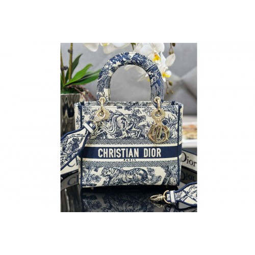 Dior M0565 Christian Dior Medium Lady D-Lite bag in Blue Toile de Jouy Embroidery