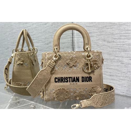 Dior M0565 Christian Dior Medium Lady D-Lite bag in Natural D-Lace Embroidery with 3D Macrame Effect