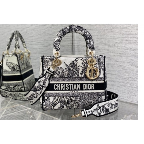 Dior M0565 Christian Dior Medium Lady D-Lite bag in Black Toile de Jouy Embroidery