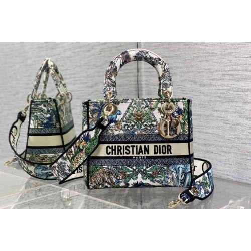 Dior M0565 Christian Dior Medium Lady D-Lite bag in White Multicolor Dior Embroidery