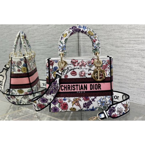 Dior M0565 Christian Dior Medium Lady D-Lite bag in White Multicolor Florilegio Embroidery