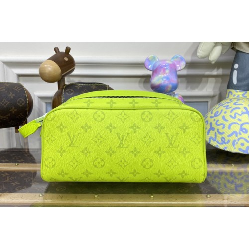 Louis Vuitton M10144 Dopp Kit toilet pouch in Neon Yellow Monogram coated canvas and Taiga cowhide leather