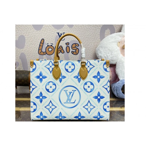 Louis Vuitton M11262 OnTheGo MM tote Bag in Blue Monogram Tiles canvas