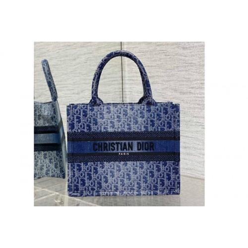 Dior M1265 Christian Dior Small Dior Book Tote bag in Blue Denim Dior Oblique Jacquard