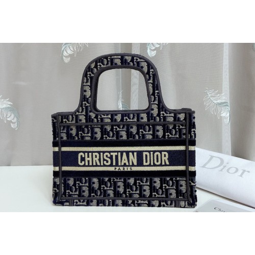Christian Dior S5475 mini dior book tote bag in Blue Dior Oblique embroidered velvet