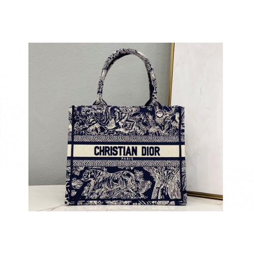 Christian Dior M1265 Small Dior Book Tote Bag in Blue Toile de Jouy Reverse Embroidery