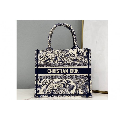 Christian Dior M1265 Small Dior Book Tote Bag in Blue Toile de Jouy Reverse Embroidery