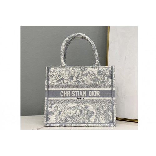 Christian Dior M1265 Small Dior Book Tote Bag in Grey Toile de Jouy Reverse Embroidery