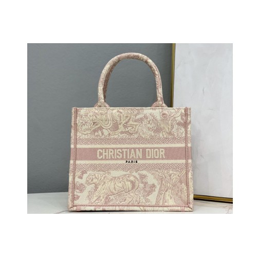 Christian Dior M1265 Small Dior Book Tote Bag in Pink Toile de Jouy Reverse Embroidery