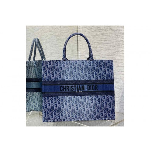 Dior M1286 Christian Dior Large Dior Book Tote Bag in Blue Denim Dior Oblique Jacquard