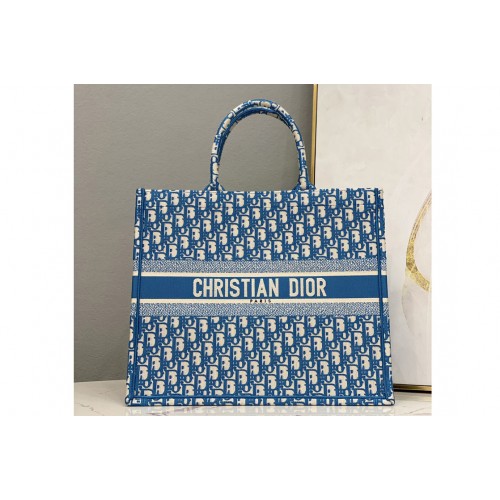 Christian Dior M1286 Large Dior book tote Bag in Cornflower Blue Dior Oblique Embroidery