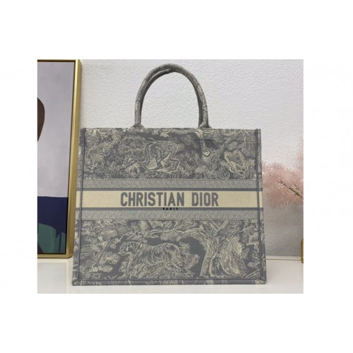 Christian Dior M1286 Dior book tote Bag in Gray Toile de Jouy Reverse Embroidery