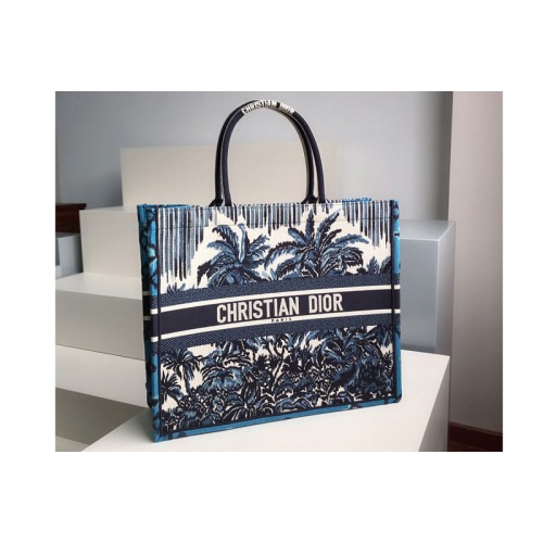 Christian Dior M1286 Dior book tote Bag in Blue Dior Palms Embroidery Christian Dior M1286 Dior book tote Bag in Blue Dior Palms Embroidery