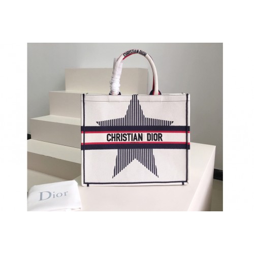 Christian Dior M1286 Dior book tote Bag in White Three-Tone Embroidery