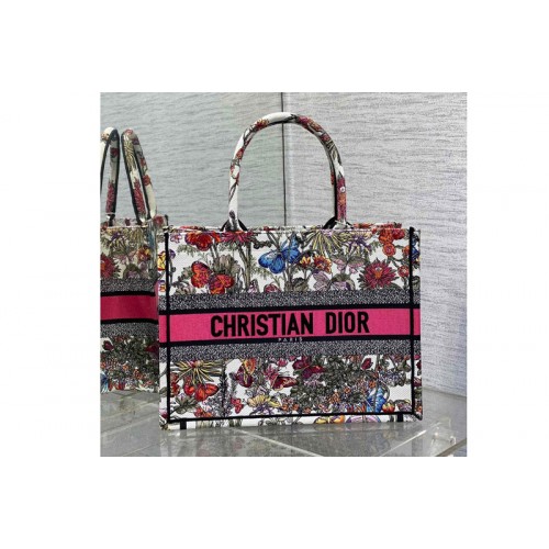 Dior M1296 Christian Dior Medium Dior Book Tote Bag in White Multicolor Mexico Millefiori Embroidery