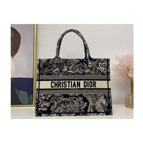Christian Dior M1296 Dior book tote Bag in Black Toile de Jouy Reverse Embroidery