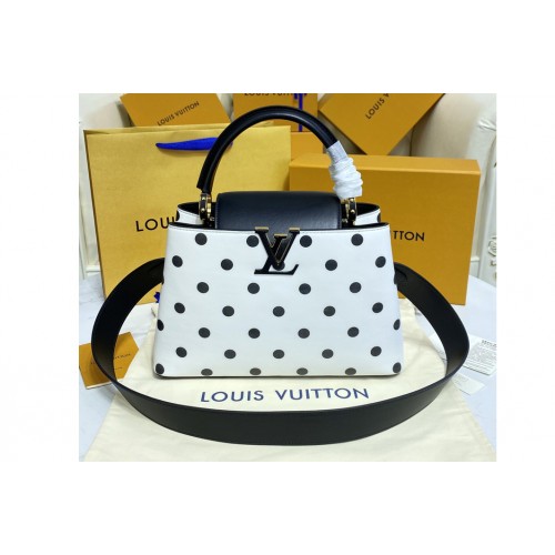 Louis Vuitton M20374 Capucines MM handbag on Black White Taurillon Calfskin leather