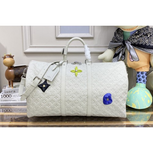 Louis Vuitton M20901 Keepall 50 bag in White Taurillon Monogram