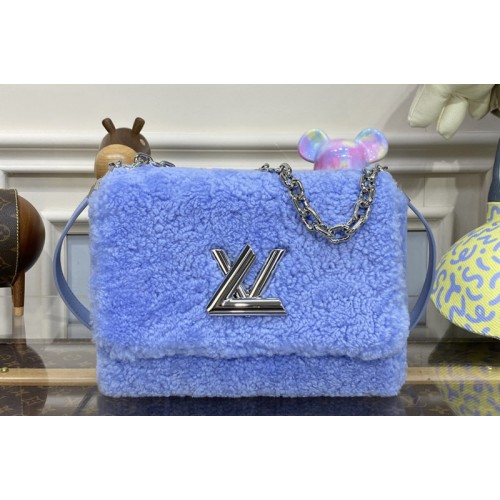 Louis Vuitton M21040 Twist MM hand bag in Jean Blue Shearling