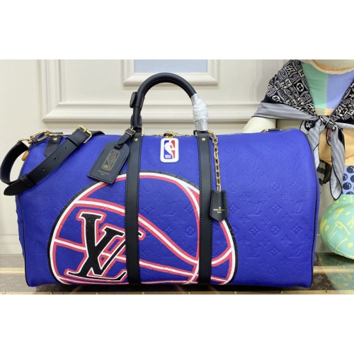 Louis Vuitton M21105 Keepall Bandoulière 55 travel bag in Blue Embossed Taurillon leather Louis Vuitton M21105 Keepall Bandoulière 55 travel bag in Blue Embossed Taurillon leather