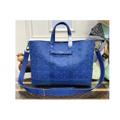 Louis Vuitton M21371 Tote Journey carryall bag in denim Blue Cowhide leather