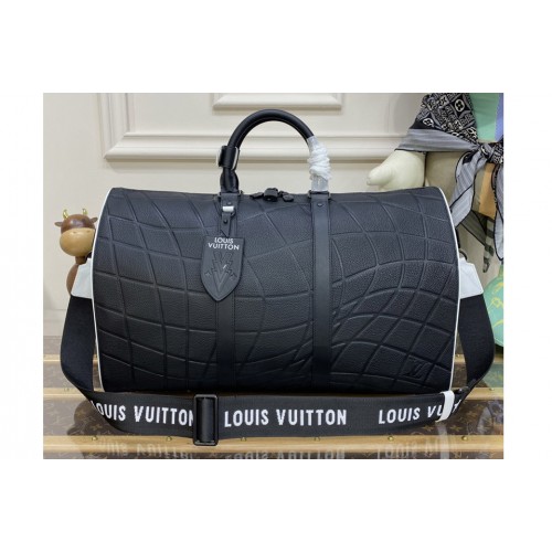 Louis Vuitton M21382 Keepall Bandouliere 50 weekend bag in Black Taurillon leather