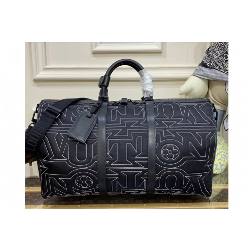Louis Vuitton M21428 Keepall Bandoulière 50 Bag in Black Nylon