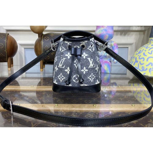 Louis Vuitton M46449 Noe Bucket bag in Gray Denim textile jacquard